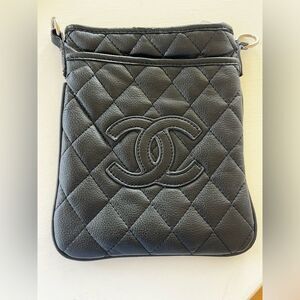 Black Quilted Crossbody Bag; Pre-loved condition and needs a strap!